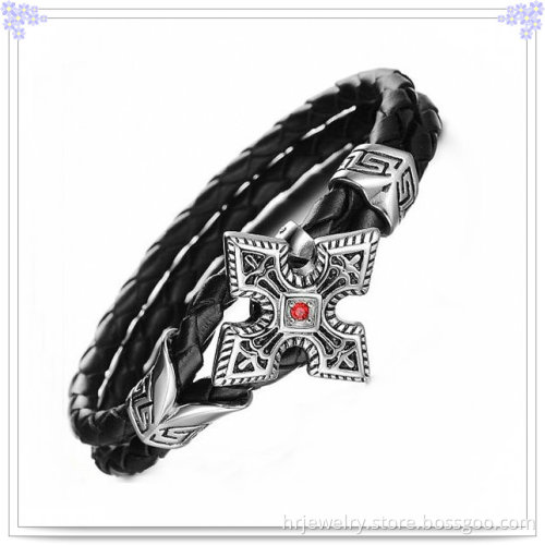 Men's Jewelry Stainless Steel Jewelry Leather Bracelet (HR6067)